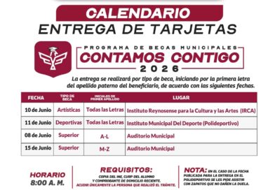 Convoca el Alcalde Carlos Peña Ortiz a beneficiarios del Programa de Becas Municipales Contamos Contigo 2026 Convoca el Alcalde Carlos Peña Ortiz a beneficiarios del Programa de Becas Municipales Contamos Contigo 2026