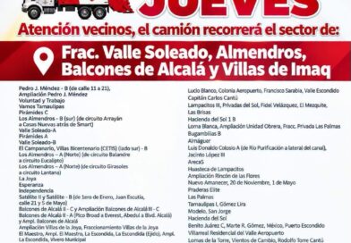 Recorre camión recolector Valle Soleado y Pedro J. Méndez, entre otras colonias hoy jueves
